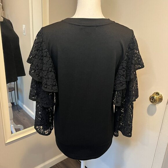 Pleione Black Lace Tiered Ruffle sleeve top, Size Small - Picture 9 of 12
